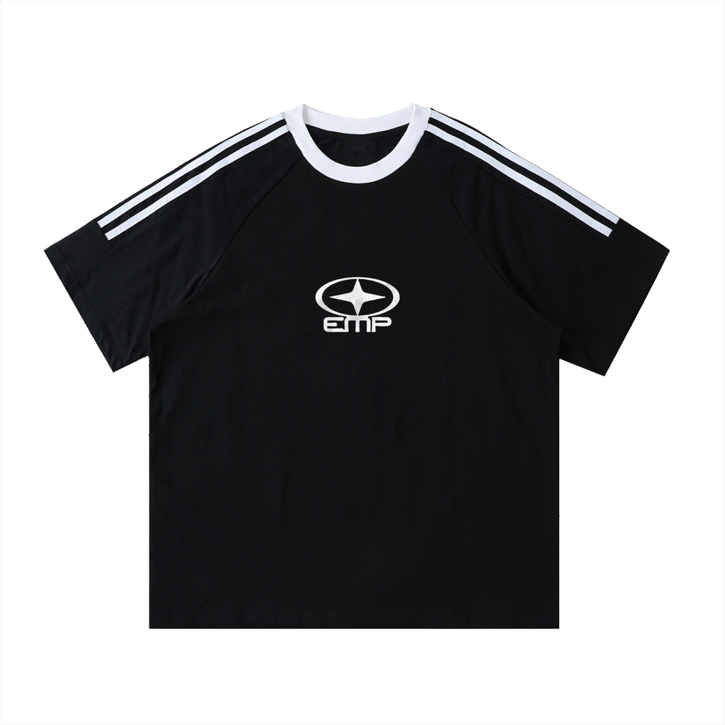 Contrast Tape Crewneck Cotton T-Shirt