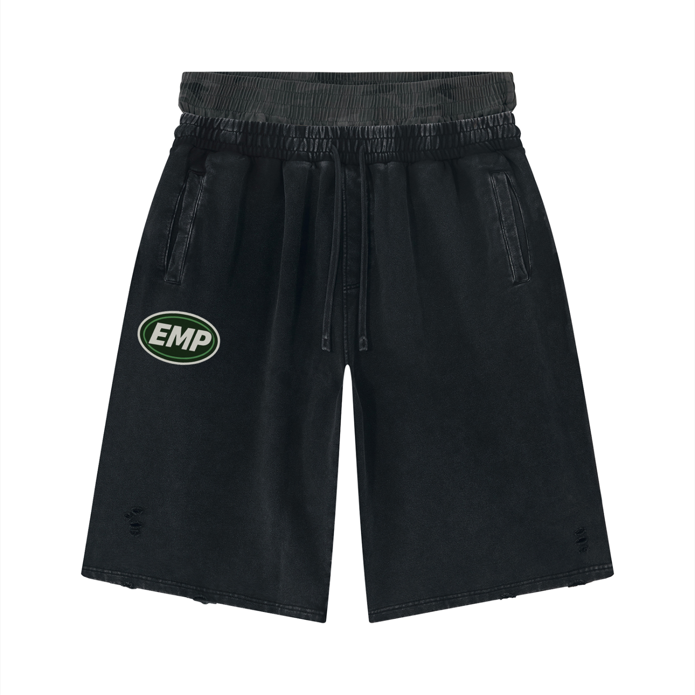 Camo Unisex Vintage Wash Distressed Wide Leg Shorts EMP