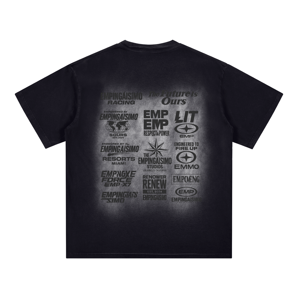 Square Patch Monkey Washed Drop Shoulder T-Shirt - 250 GSM